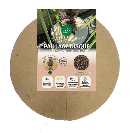 Disques de paillage en laine de mouton – 2 disques Ø40 cm Sobac | Paillage naturel et nourrissant