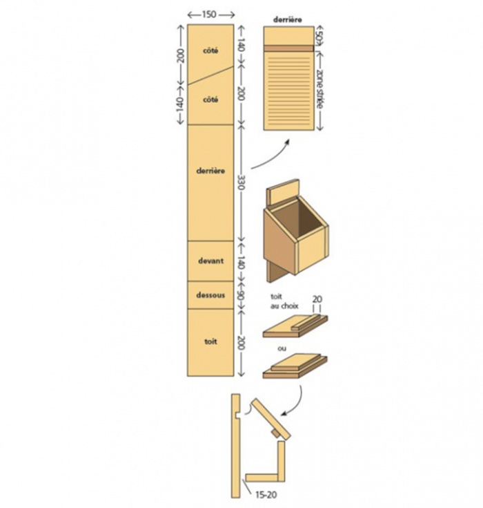 Plan de montage d'un gîte à chauve-souris